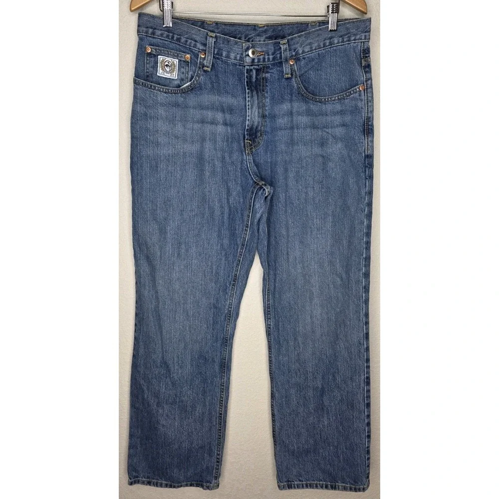 Cinch Men 34x32 Relaxed Straight Blue Medium Wash Denim Jeans 5-Pocket Logo